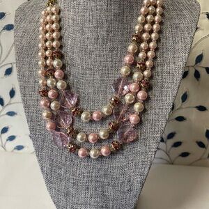 Elegant Pearl and Pink Beaded Necklace